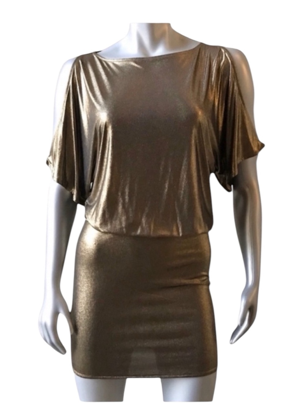 Moda International Gold Mini Dress Cold Shoulder